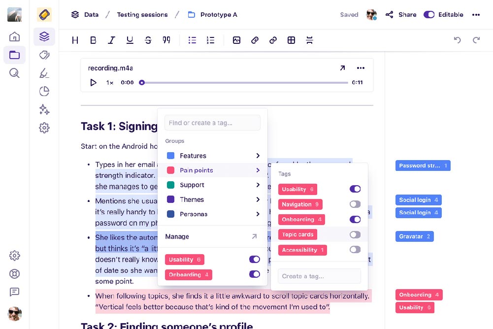 Example Dovetail tagging screen
