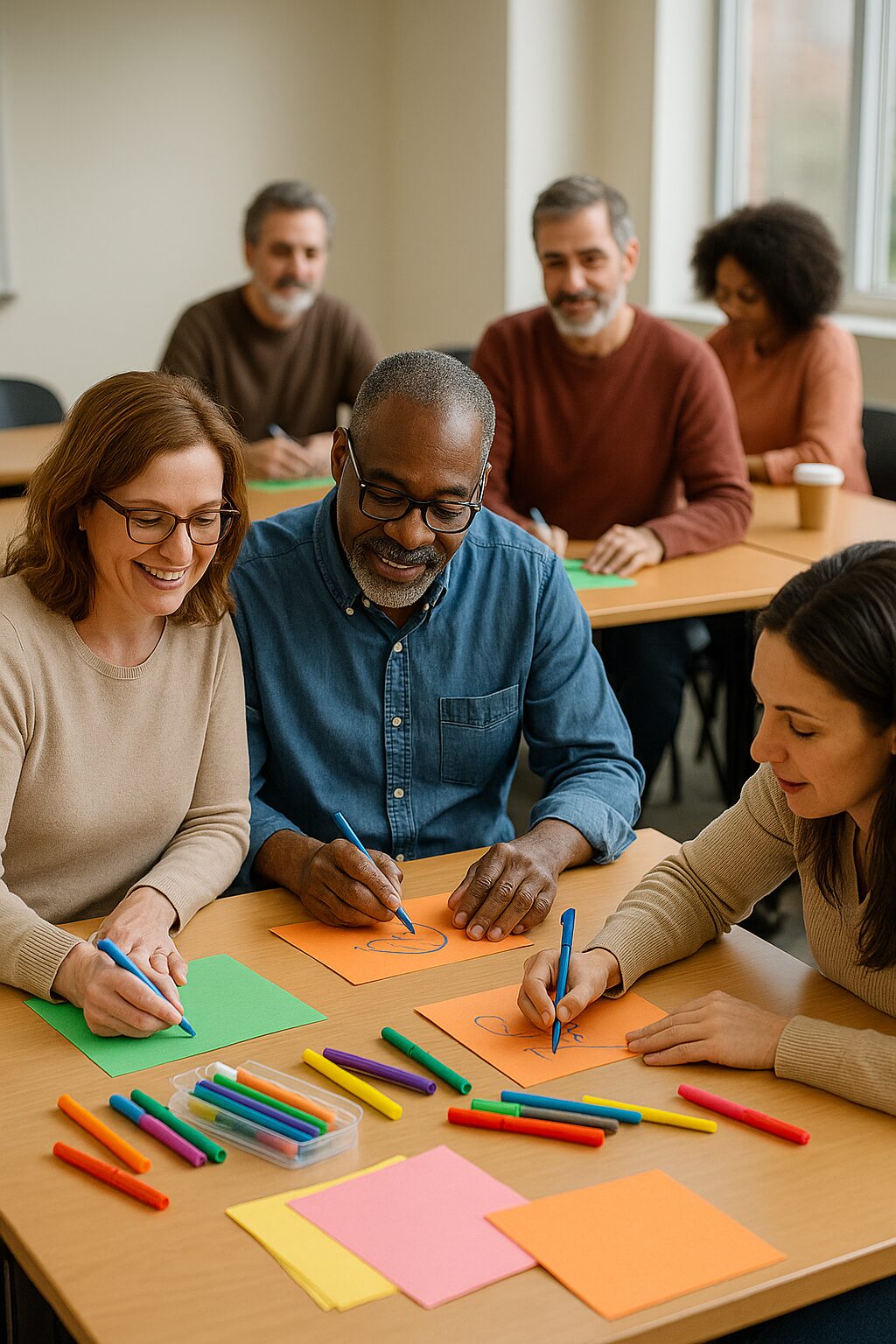 training Example of people training with markers and construction paper